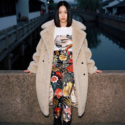 Elegant Asian Woman by Historic Bridge