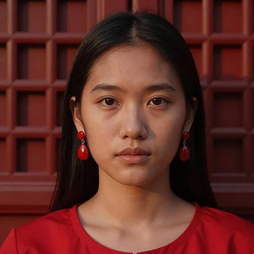 Striking Portrait of Asian Woman in Red