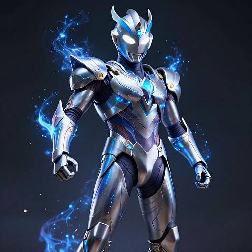 Futuristic Superhero in Blue Light