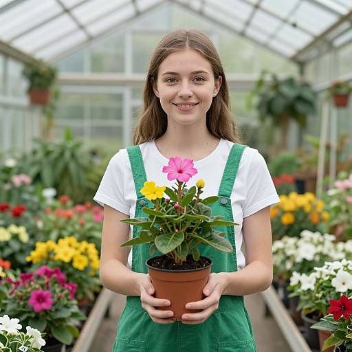 Young Woman with Vibrant Potted Plant
