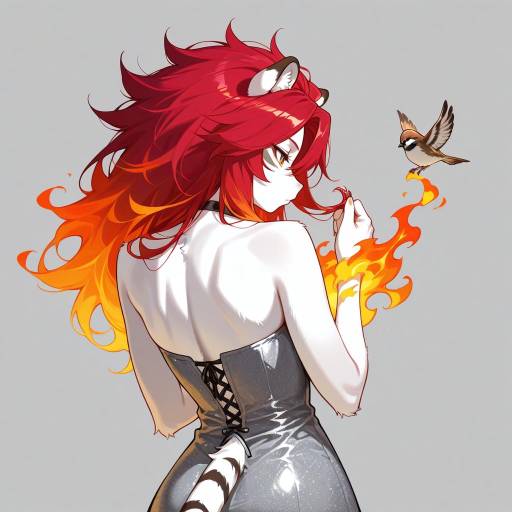 Fiery Furry Woman with Sparrow Fiery Furry Woman with Sparrow