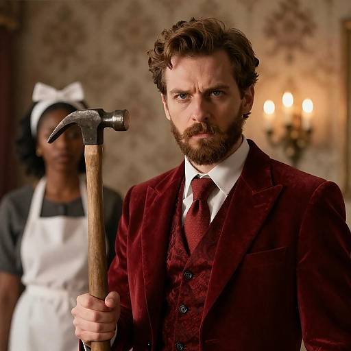 Dapper Man in Red Velvet Attire