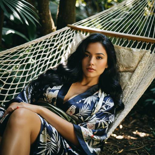 Woman Relaxing in Hammock with Kimono Robe