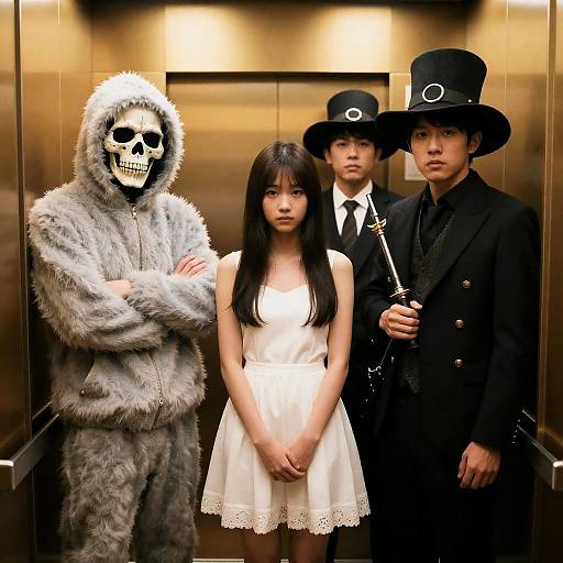 Elevator Encounter with Unique Costumes