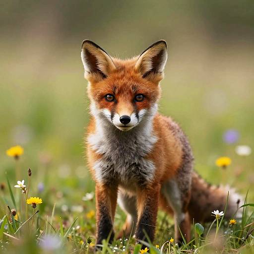 Vivid Red Fox Cub in Meadow