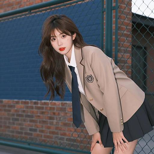 Asian Student in School Uniform Outdoors