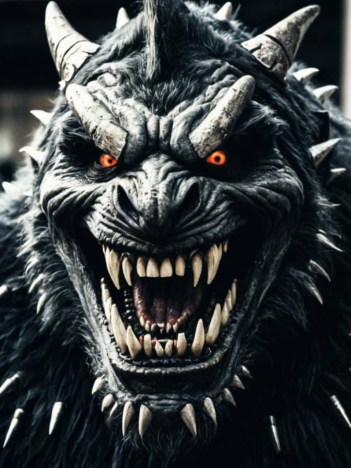 Close-Up of Man in Beast Teeth Costume