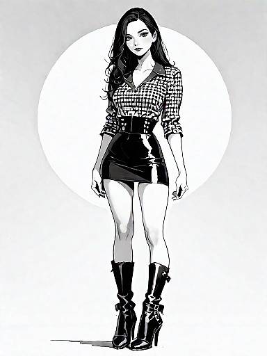 Mod-Inspired Woman in Checkered Mini Dress