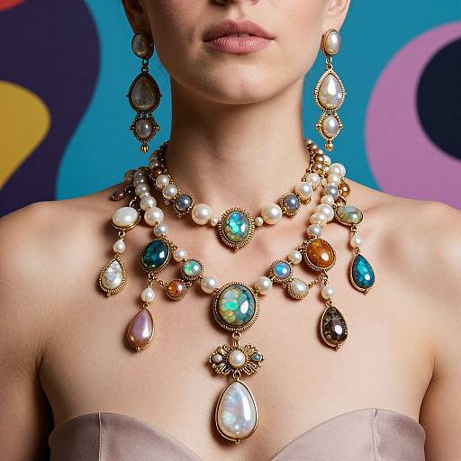 Woman with Opal and Pearl Jewelry