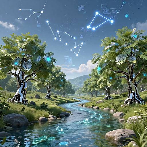 Serene Landscape Blending Nature and Tech