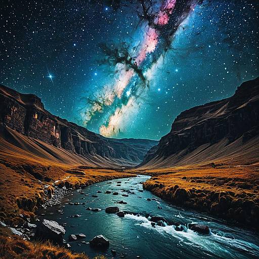 River Landscape Under Galactic Center Sky