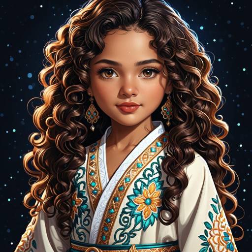 Chibi-Style Middle Eastern Girl in Embroidered Robe