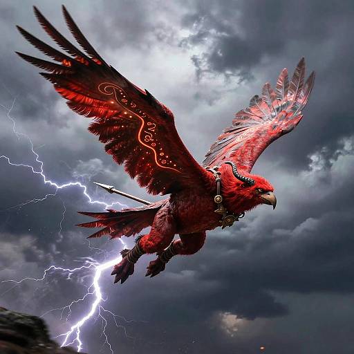 Red Aarakocra Warrior in Flight