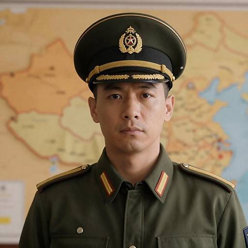 Serious Asian Military Officer in Uniform