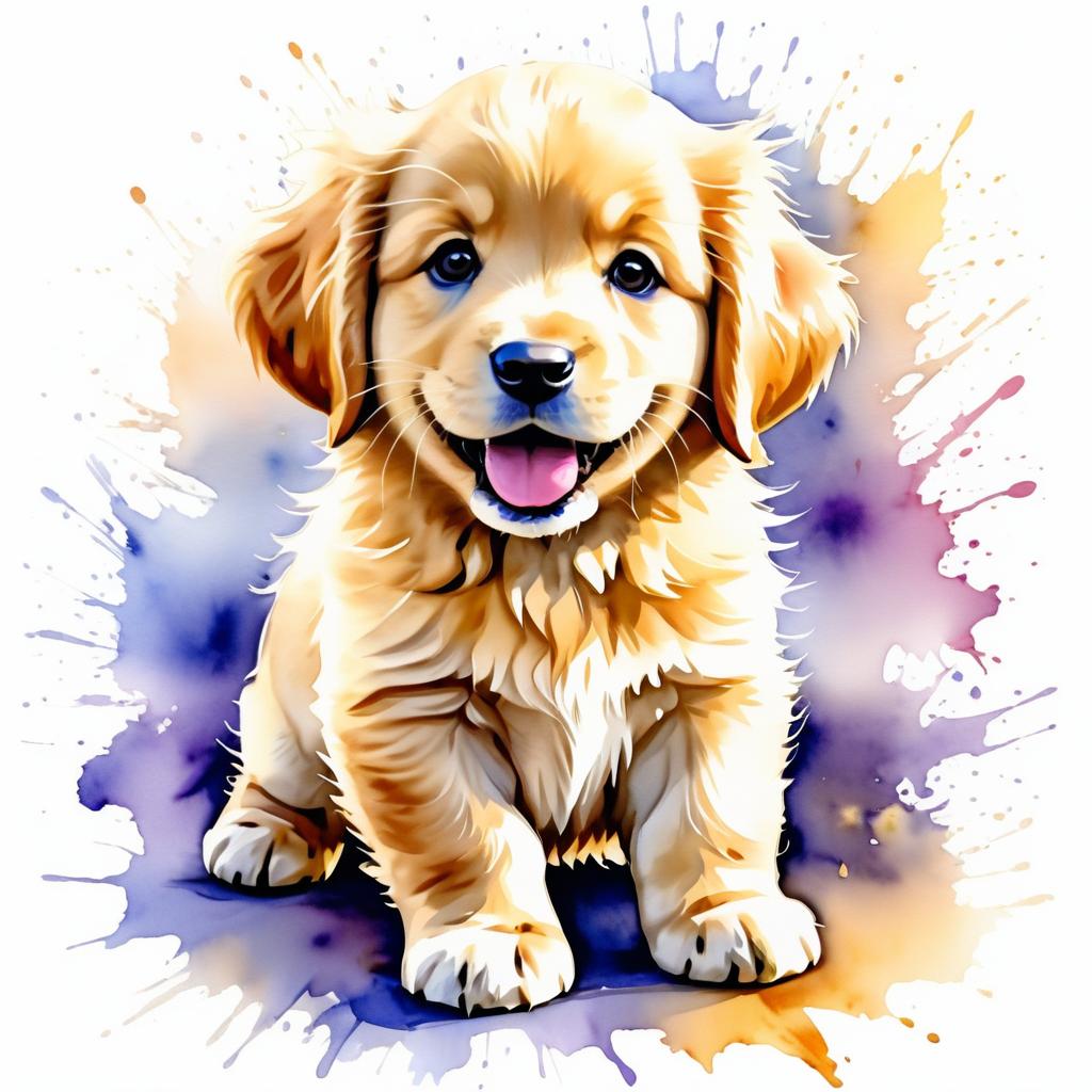 Adorable Golden Retriever Watercolor Illustration