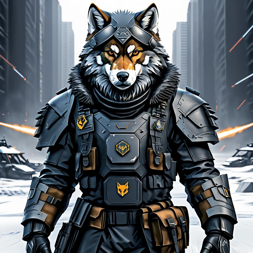 Wolf Combat Strategist in Dystopian Art