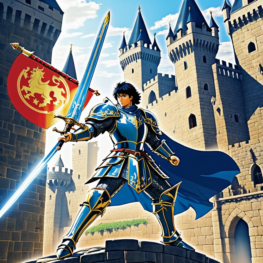 Heroic Knight in Vibrant Anime Style