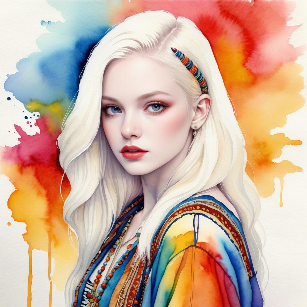 Vibrant Albino Pop Artist in Watercolor