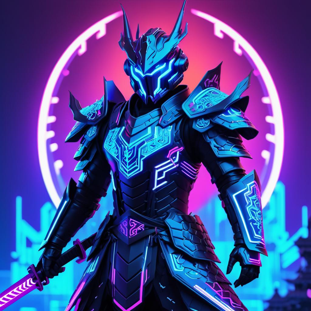 Cybernetic Dragon-Warrior in Neon Armor