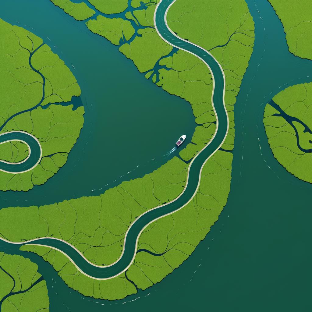 Vector Illustration of River Delta Landscape