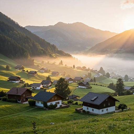 Serene Mountain Village at Dawn