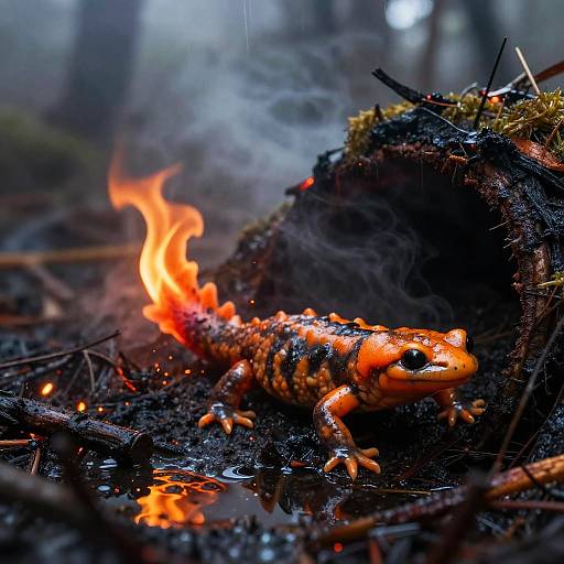 Realistic Pyre-Feathered Salamander Scene