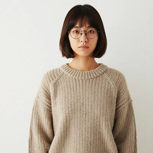 Woman in Chunky Knit Sweater with Round Glasses