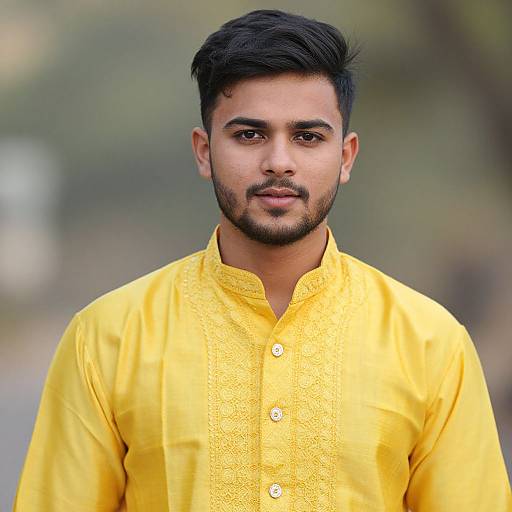 Realistic Portrait of Man in Yellow Sherwani