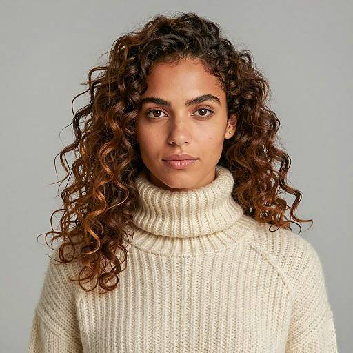 Woman in Cream Knitted Turtleneck Sweater