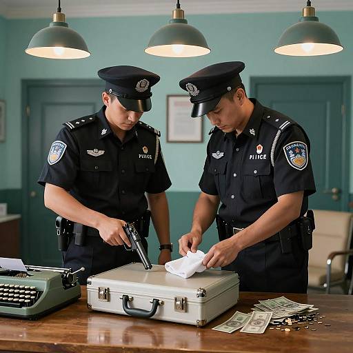 Police Officers Investigating a Briefcase