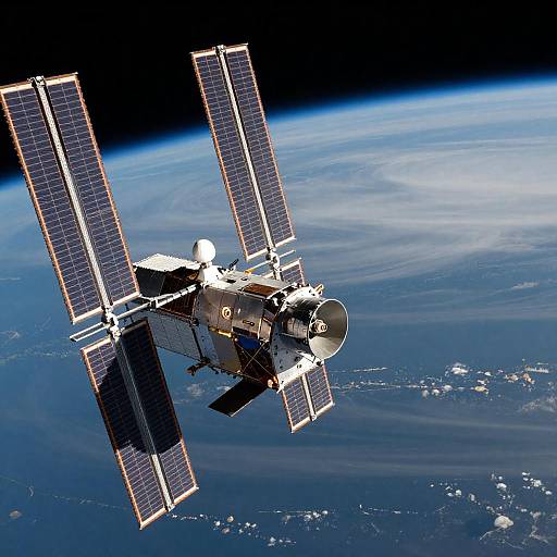 Spacecraft with Solar Panels Orbiting Earth