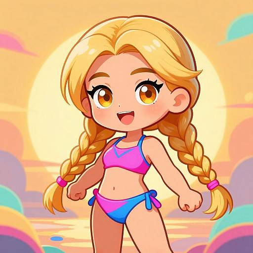 Chibi Blonde Girl in Neon Bikini