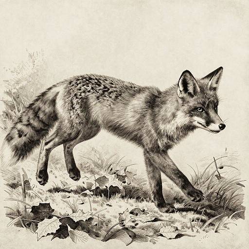 Monochrome Mezzotint Fox in Motion