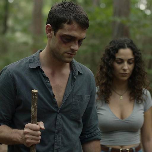 Intense Forest Encounter with Two Figures