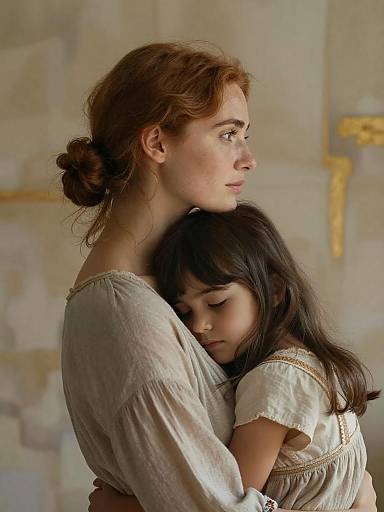 Tender Mother and Daughter Embrace