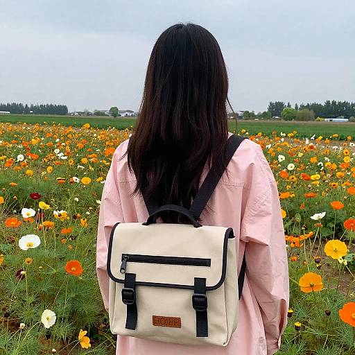 Girl in Pink Blouse in Flower Field