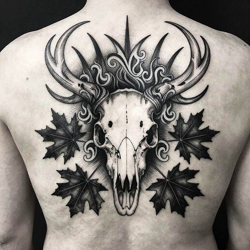Symmetrical Stag Skull Shoulder Tattoo