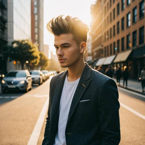 Young Man with Pompadour Fade Hairstyle on Urban Street