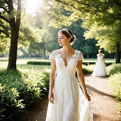 Bride in Lace Wedding Dress in Sunny Park