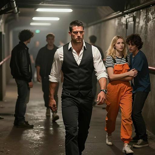 Tension in a Dimly Lit Tunnel Scene