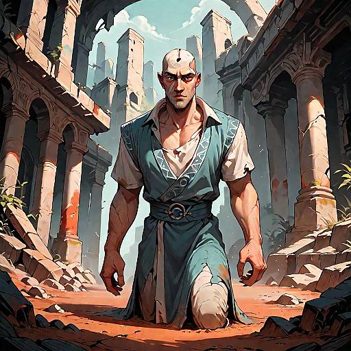 Petrified Muscular Male in Ruins