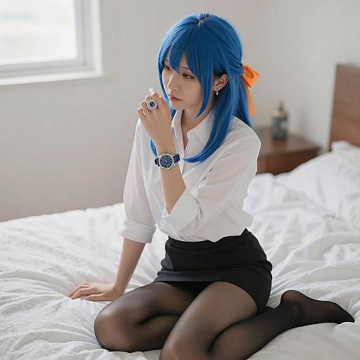 Portrait of Asian Woman with Blue Hair