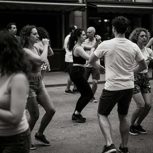 Lively Street Dance in Black and White