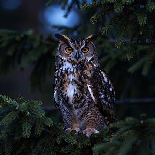 Great Horned Owl in Twilight Forest