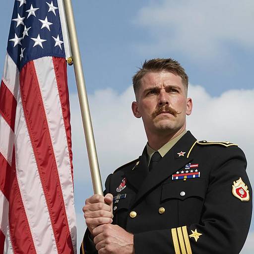 American Soldier Holding Flag