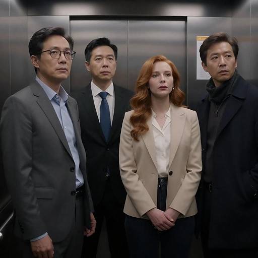 Four People in Dimly Lit Elevator