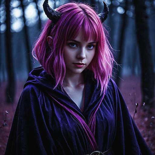 Mystical Young Witch with Pink Hair