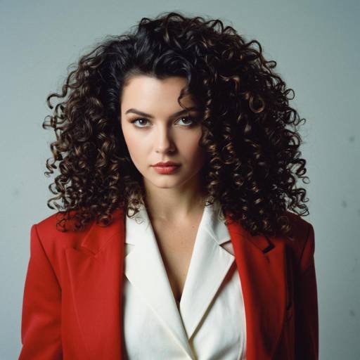 Confident Woman with Voluminous Curly Hair in Red Blazer
