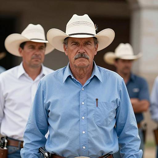 Serious Cowboy Duo in Stone Background