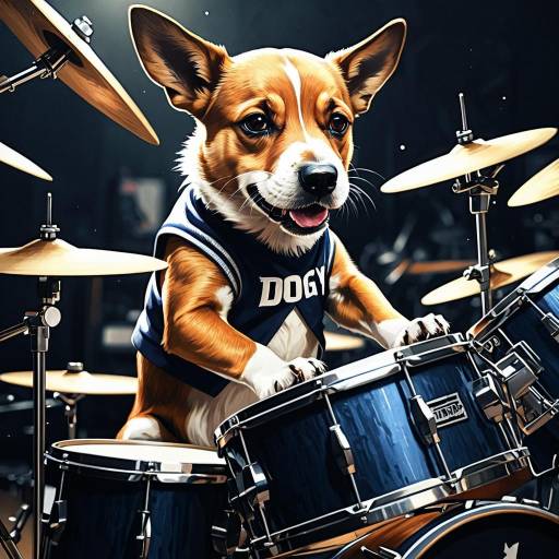 Energetic Dog Drumming in Anime Style